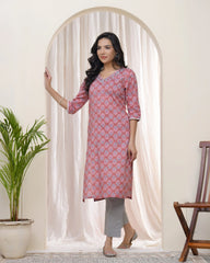 Women Pink Cotton printed Straight Kurti-215VAASPINK