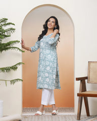 Women Mint Cotton printed Straight Kurti-217VAASMINT