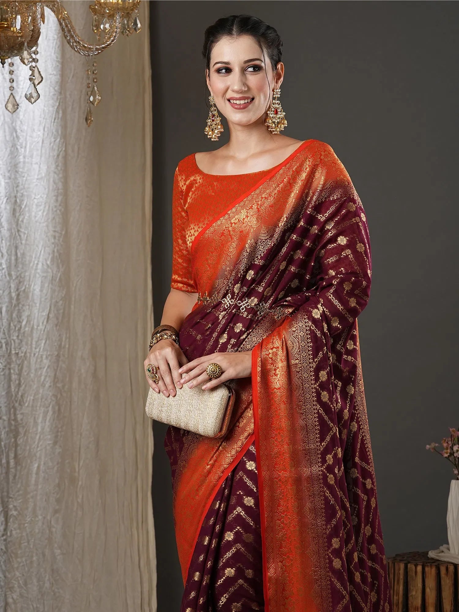 Purple Designer Saree | Indian Sari & Blouse Piece