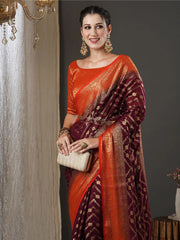 Women's Georgette Purple Woven Design Designer Saree With Blouse Piece-21ALEKHA2102
