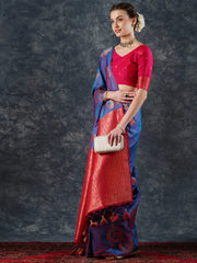 Women's Blend Pink Woven Design Designer Saree With Blouse Piece-33ALEKHA3301