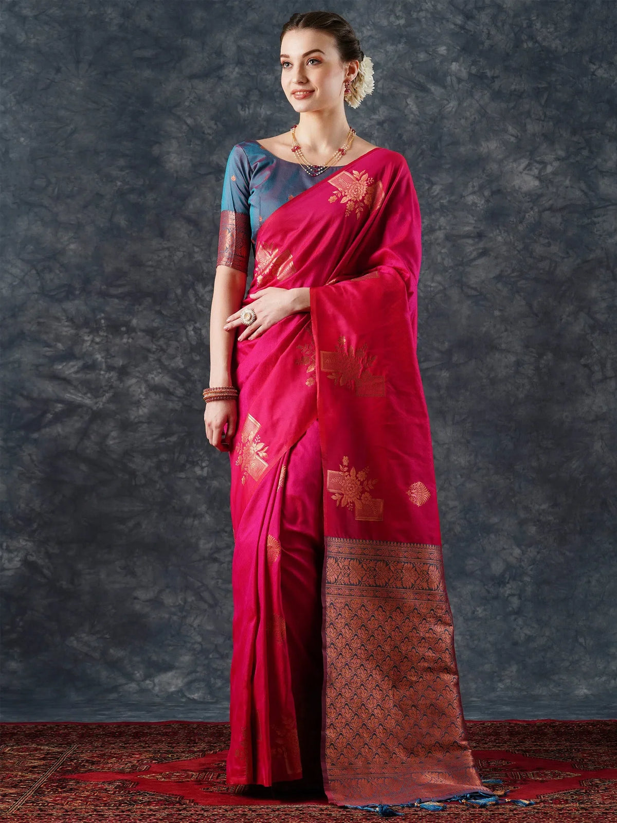 Women's Blend Teal Blue Woven Design Designer Saree With Blouse Piece-21PAKHI2101