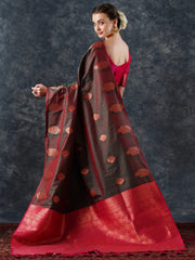 Women's  Blend Brown Woven Design Designer Saree With Blouse Piece-21PAKHI2103