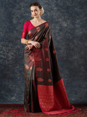 Women's  Blend Brown Woven Design Designer Saree With Blouse Piece-21PAKHI2103