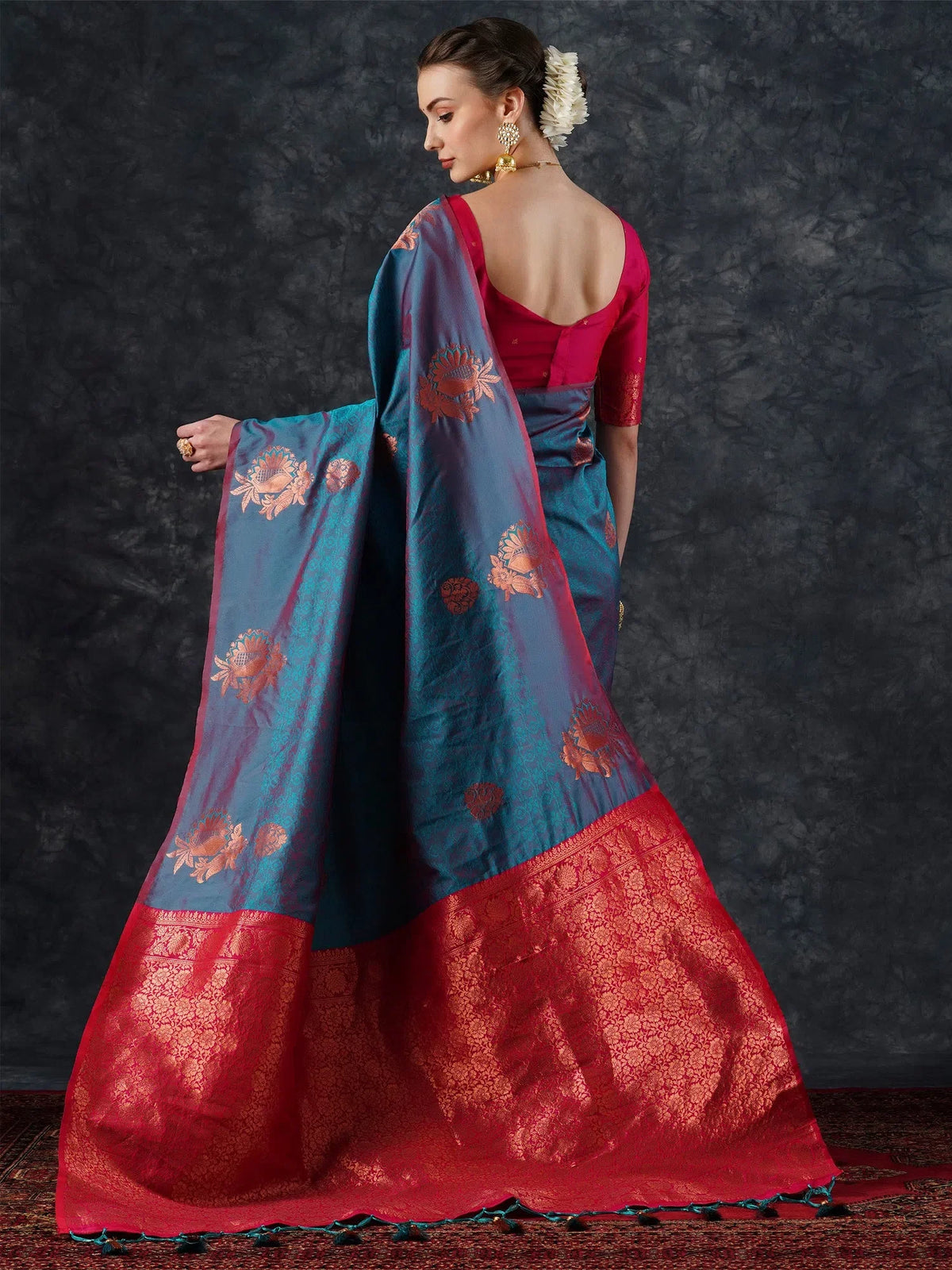 Women's Blend Brown Woven Design Designer Saree With Blouse Piece-21PAKHI2103