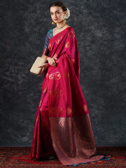 Women's Blend Teal Blue Woven Design Designer Saree With Blouse Piece-21PAKHI2105