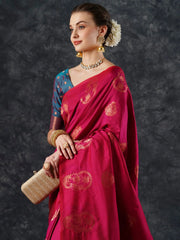 Women's Blend Teal Blue Woven Design Designer Saree With Blouse Piece-21PAKHI2105
