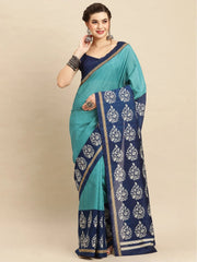 Women's Bhagalpuri  Blue Printed Designer Saree With Blouse Piece-21WOM21905