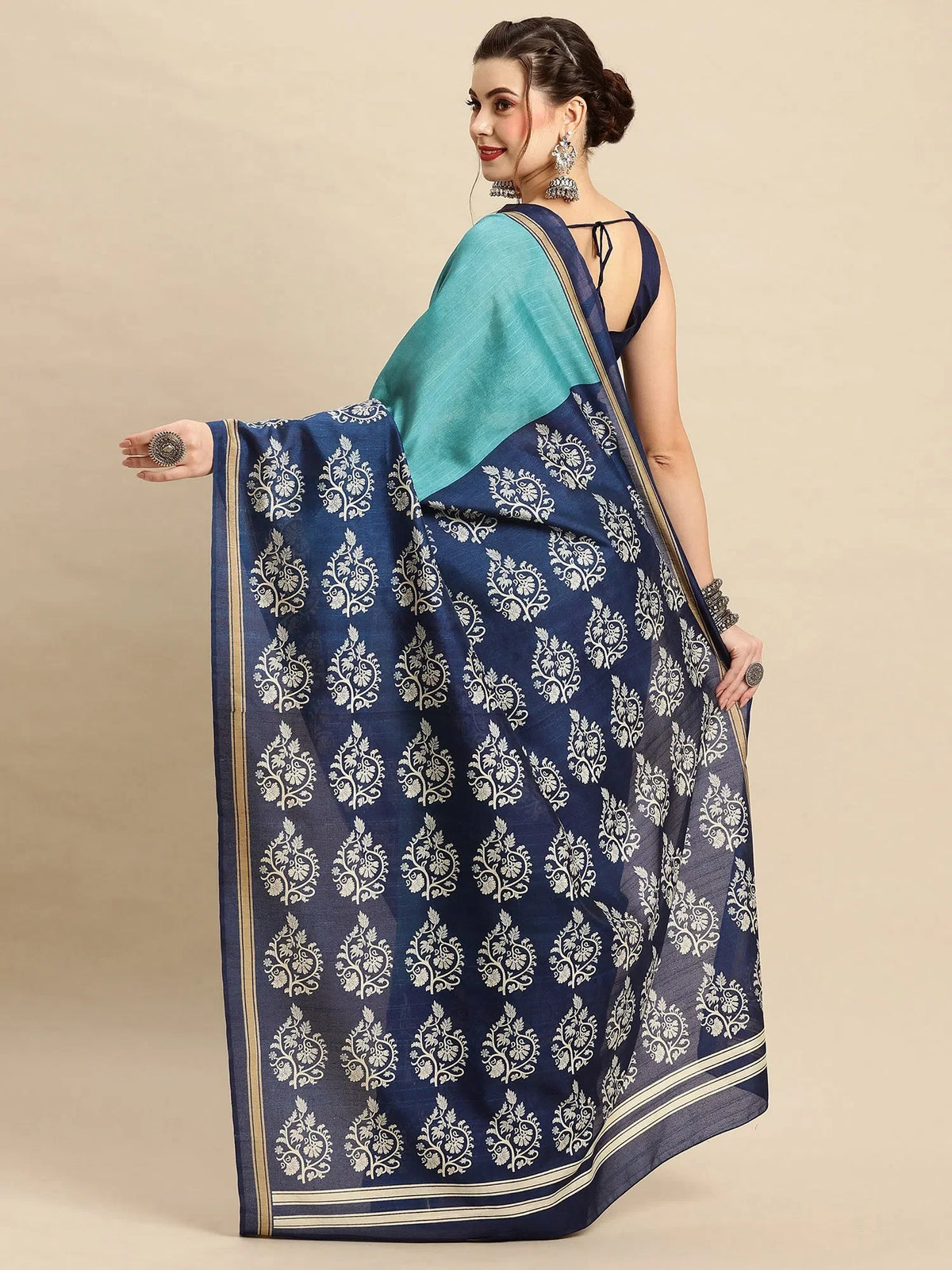 Women's Bhagalpuri  Blue Printed Designer Saree With Blouse Piece-21WOM21905