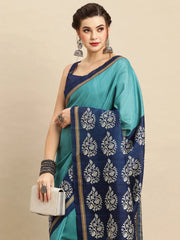 Women's Bhagalpuri  Blue Printed Designer Saree With Blouse Piece-21WOM21905