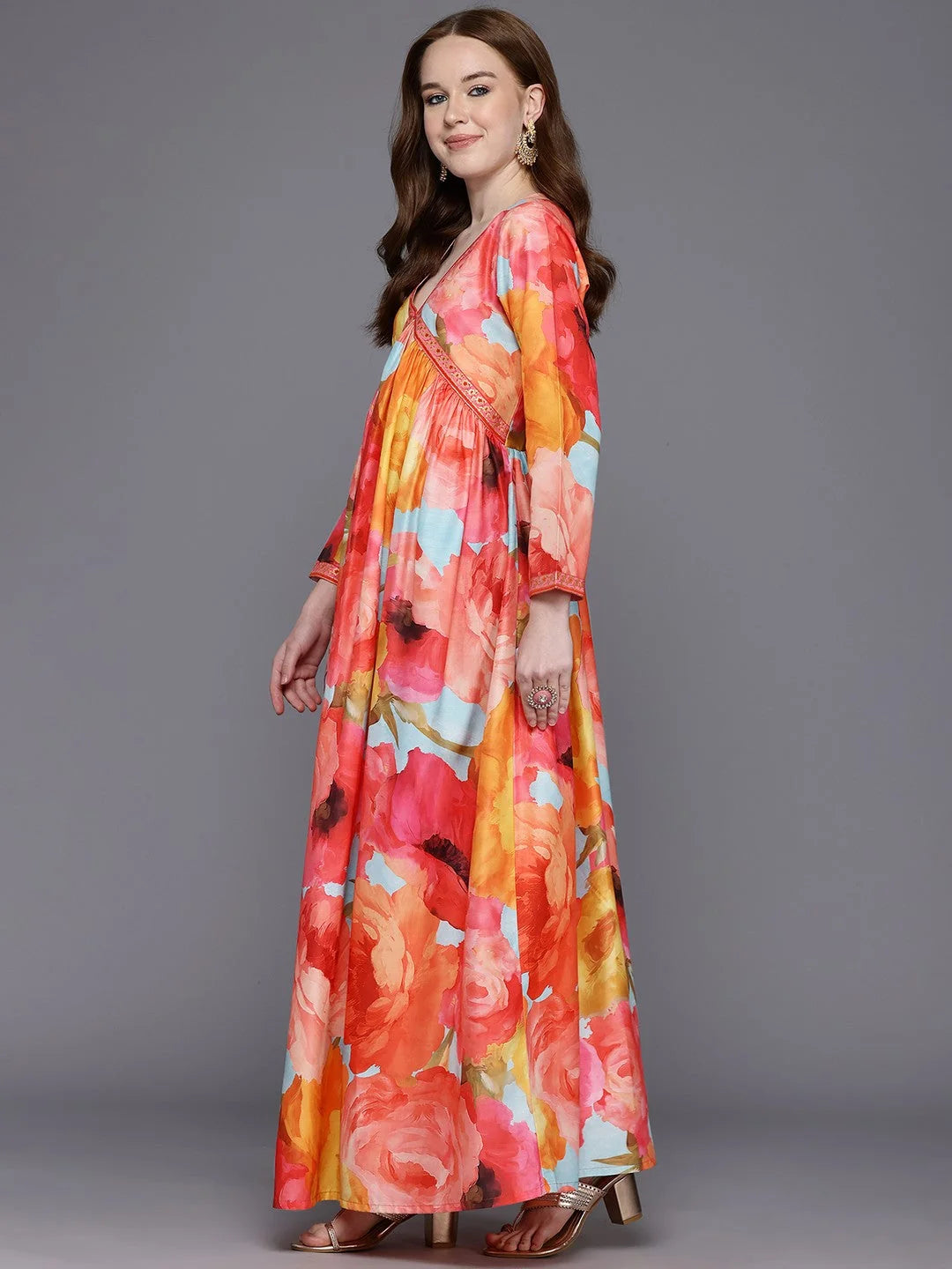 Floral Silk Empire Maxi Dress - Indian Dresses Online