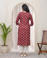 Women Maroon Cotton printed Straight Kurti-220VAASMAROON