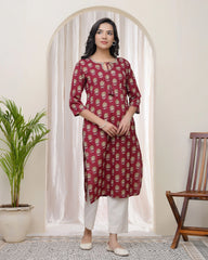 Women Maroon Cotton printed Straight Kurti-220VAASMAROON