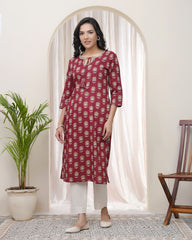 Women Maroon Cotton printed Straight Kurti-220VAASMAROON