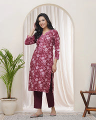 Women Magenta Cotton printed Straight Kurti-221VAASMAGENTA