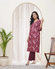 Women Magenta Cotton printed Straight Kurti-221VAASMAGENTA