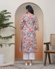 Women Peach floral Cotton printed flare Kurti-223VAASPEACH