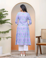 Women lavender floral Cotton printed flare Kurti-224VAASLAVENDER