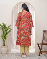 Women Red Cotton angrakha kurta-229VAASRED