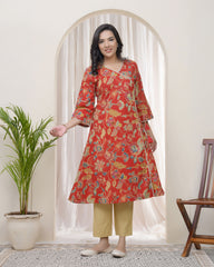 Women Red Cotton angrakha kurta-229VAASRED