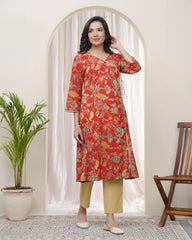 Women Red Cotton angrakha kurta-229VAASRED
