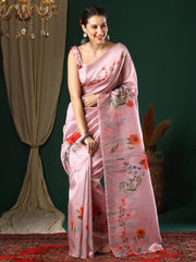 Women's Art Light Blue Printed Designer Saree With Blouse Piece-DIAMNDCK02C