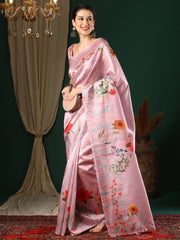 Women's Art Light Blue Printed Designer Saree With Blouse Piece-DIAMNDCK02C