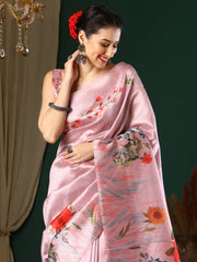 Women's Art Light Blue Printed Designer Saree With Blouse Piece-DIAMNDCK02C