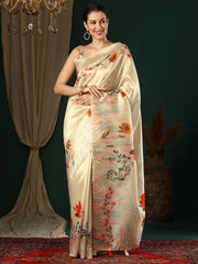 Women's Art Metallic Printed Designer Saree With Blouse Piece-22KAVI2203