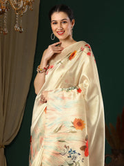 Women's Art Metallic Printed Designer Saree With Blouse Piece-22KAVI2203