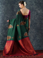 Women's Blend Purple Woven Design Designer Saree With Blouse Piece-21PAKHI2107