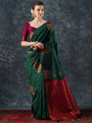 Women's Blend Purple Woven Design Designer Saree With Blouse Piece-21PAKHI2107