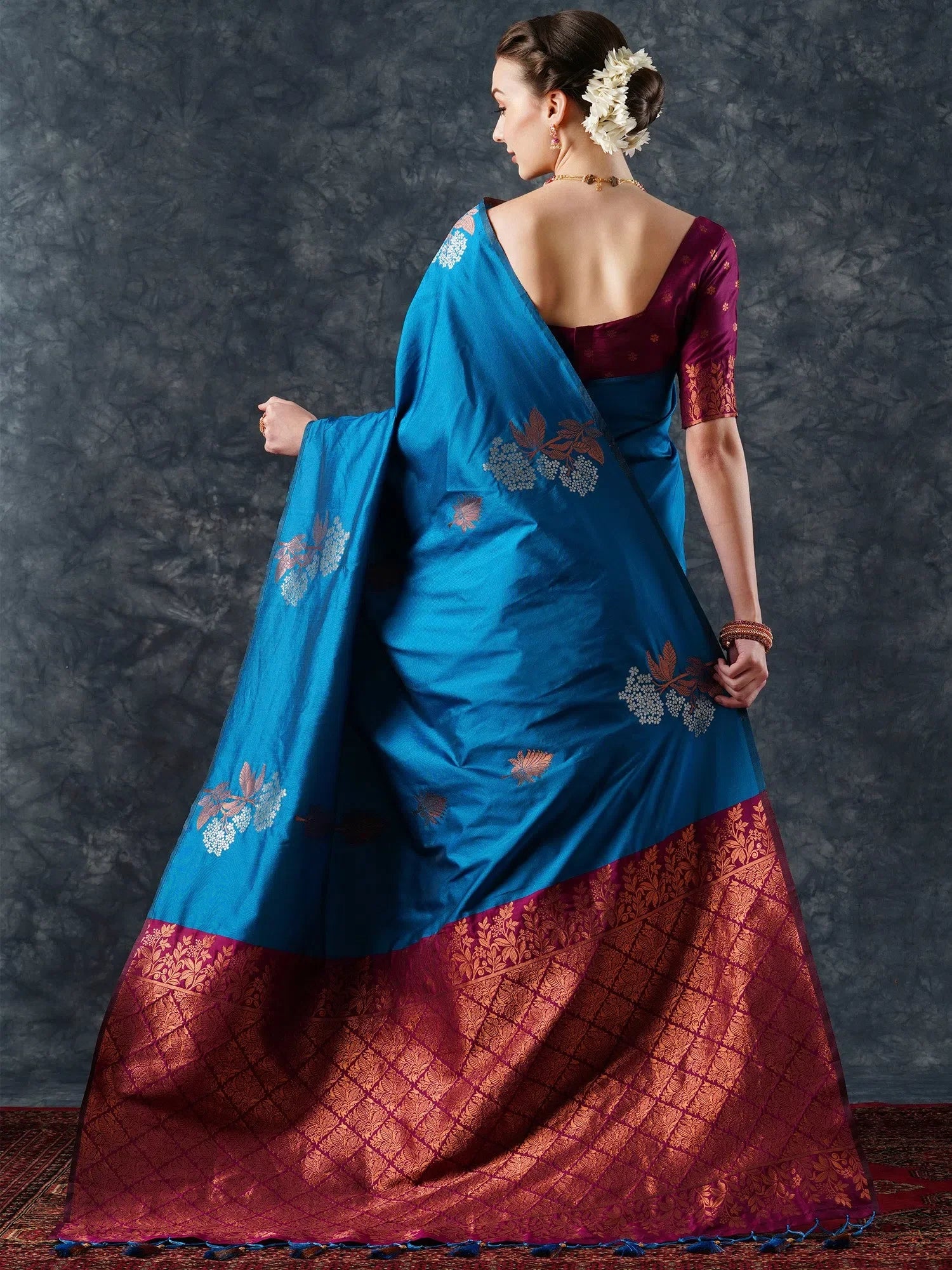 Blue Woven Polyester Saree with Blouse | Indian Sarees