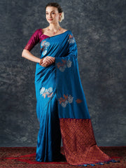 Women's Blend Green Woven Design Designer Saree With Blouse Piece-22PAKHI2201