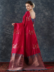 Women's Blend Blue Woven Design Designer Saree With Blouse Piece-22PAKHI2202