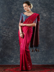 Women's Blend Blue Woven Design Designer Saree With Blouse Piece-22PAKHI2202