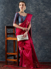 Women's Blend Blue Woven Design Designer Saree With Blouse Piece-22PAKHI2202