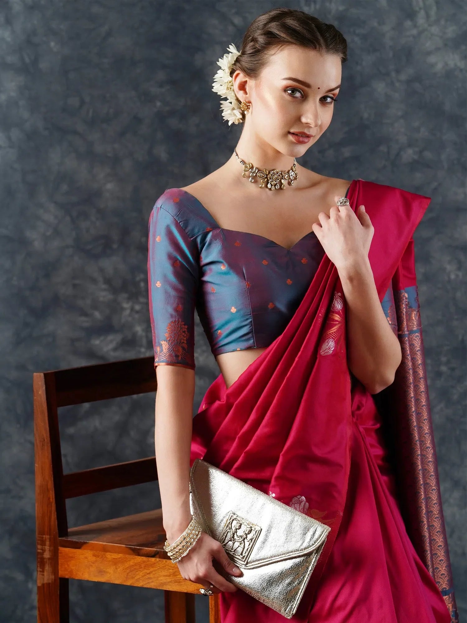 Elegant Pink Woven Polyester Saree with Blouse | Indian Sari