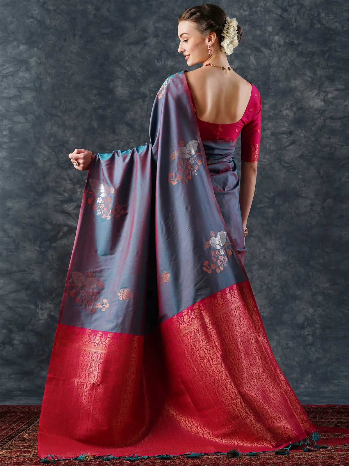 Women's Blend Pink Woven Design Designer Saree With Blouse Piece-22PAKHI2203