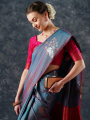 Women's Blend Pink Woven Design Designer Saree With Blouse Piece-22PAKHI2203