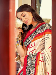 Women's Bhagalpuri Cream Printed Designer Saree With Blouse Piece-22WOM22911