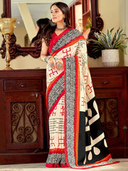 Women's Bhagalpuri Cream Printed Designer Saree With Blouse Piece-22WOM22911