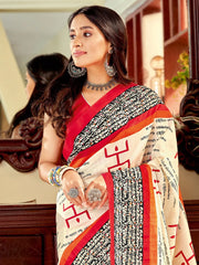 Women's Bhagalpuri Cream Printed Designer Saree With Blouse Piece-22WOM22911
