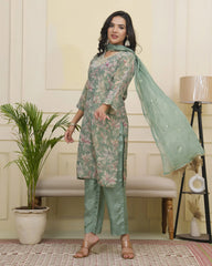 Women green tissue shimmer kurta with silk pant & dupatta-230VAASGREEN