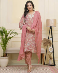 Women pink tissue shimmer kurta with silk pant & dupatta-230VAASPINK