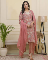 Women pink tissue shimmer kurta with silk pant & dupatta-230VAASPINK