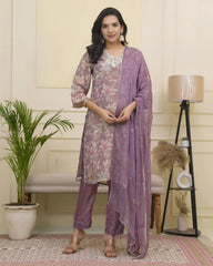 Women lavender tissue shimmer kurta with silk pant & dupatta-230VAASPURPLE