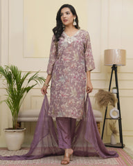 Women lavender tissue shimmer kurta with silk pant & dupatta-230VAASPURPLE