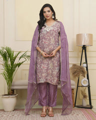Women lavender tissue shimmer kurta with silk pant & dupatta-230VAASPURPLE