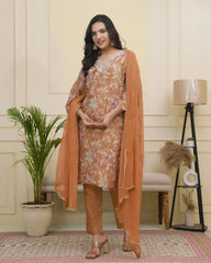 Women rust tissue shimmer kurta with silk pant & dupatta-230VAASRUST